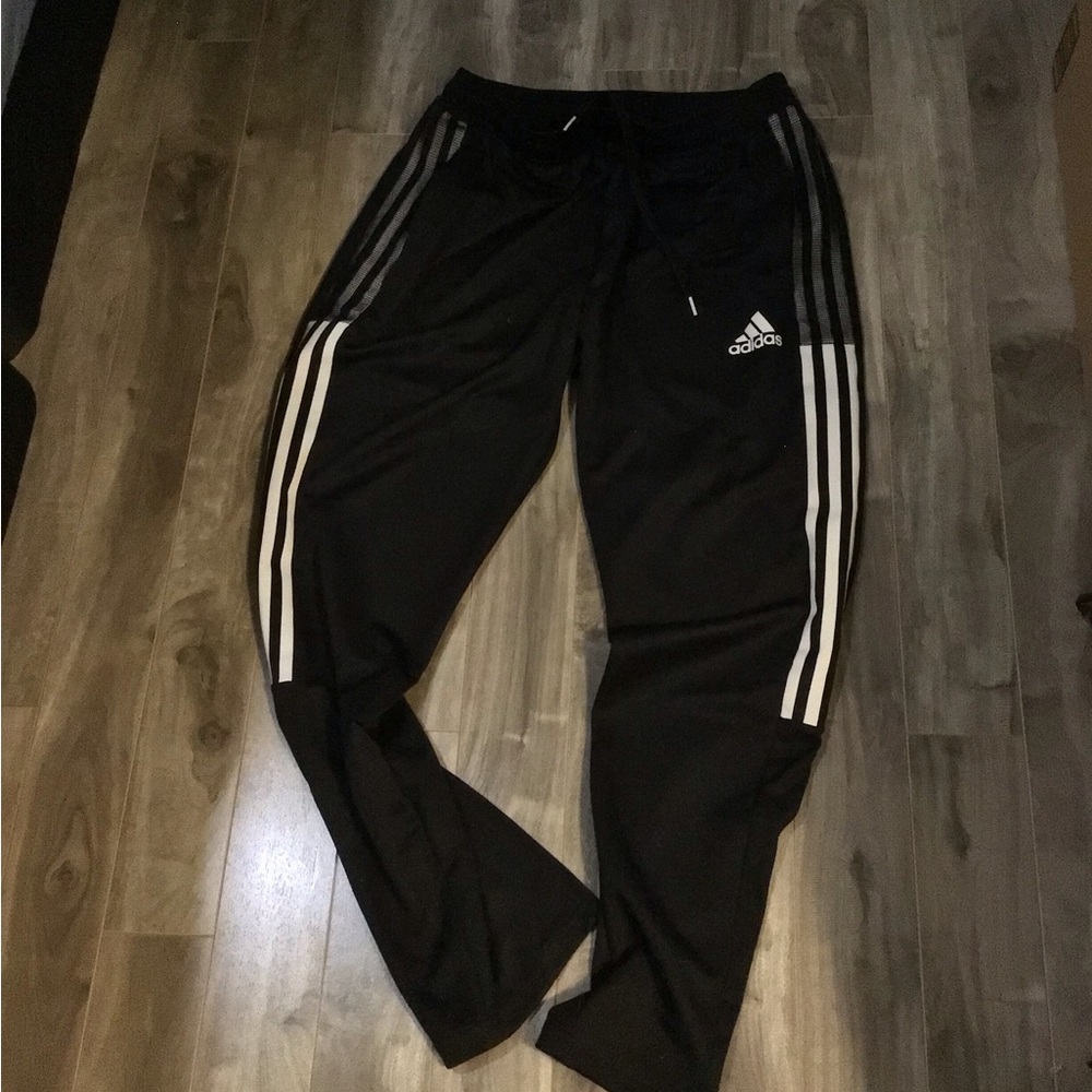 Adidas Men's Black Joggers with White Stripes